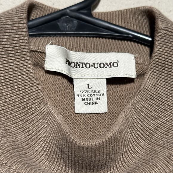 Pronto Uomo Sweater Mens Size Large Brown Mock Neck Tony Soprano Style Old Money - Picture 4 of 8